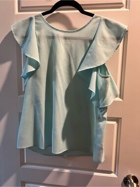 Banana Republic Light Aqua Ruffle Sleeve Blouse